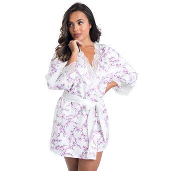 Lovehoney Cherry Blossom Ivory Satin Robe