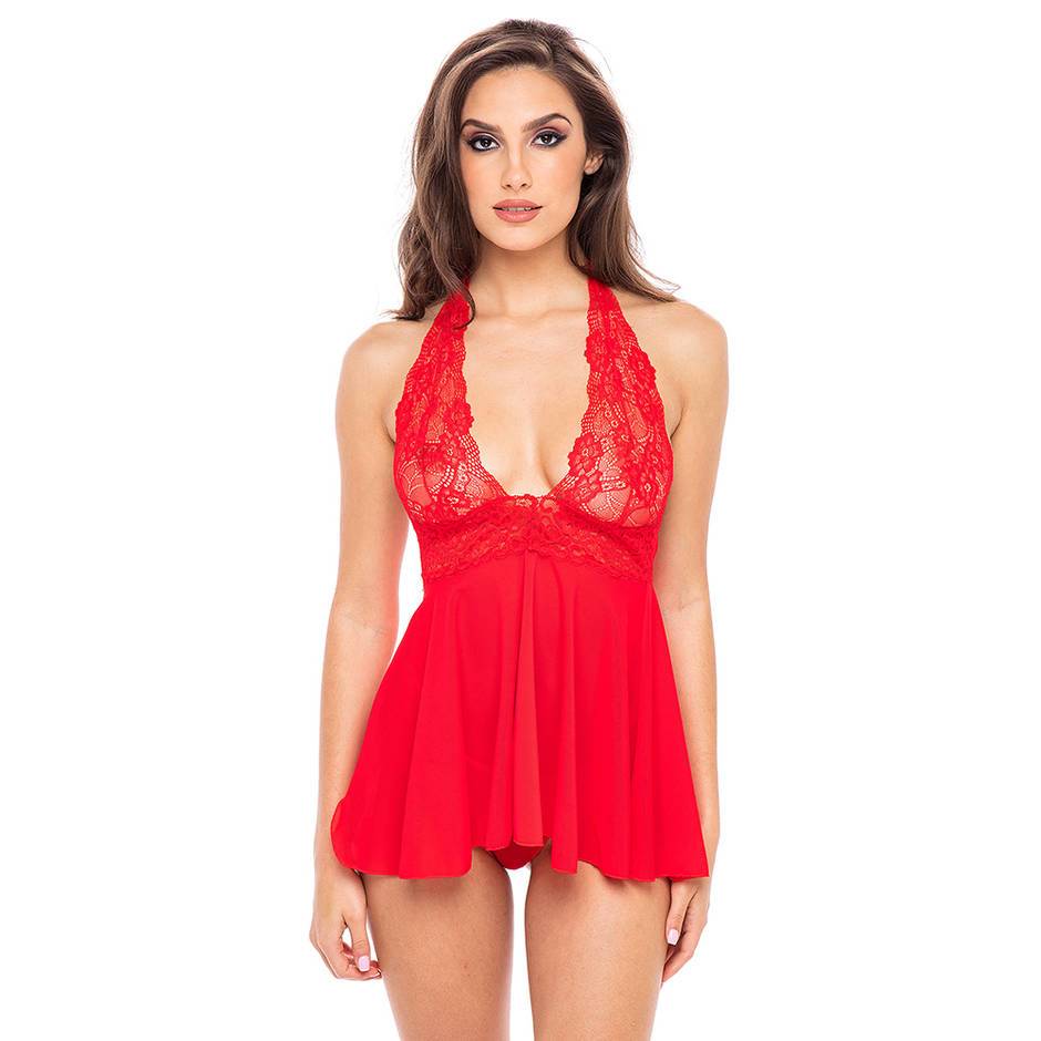 lace halter neck red babdoll nightie