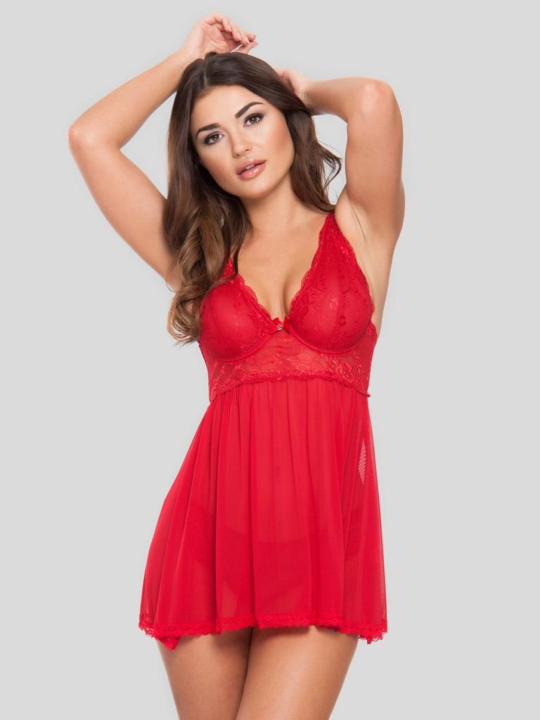 red lace babydoll with see through panels